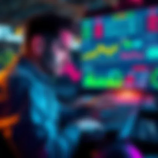 A sports bettor analyzing data on a laptop, showcasing charts and statistics related to betting performance.