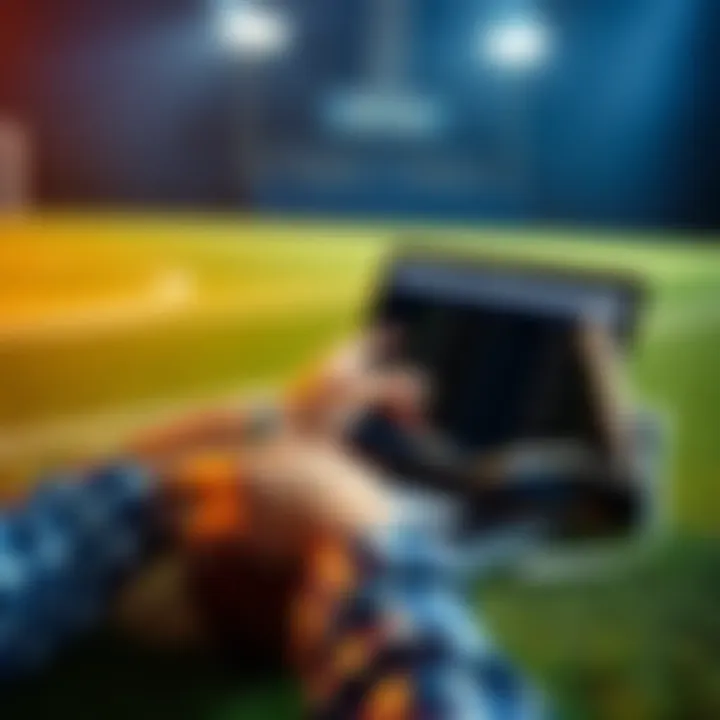 A person analyzing sports betting odds on a laptop with notes and a football nearby