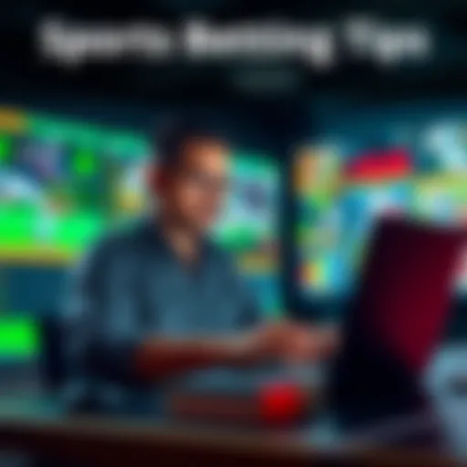 Sports Betting Tips A sports betting analyst reviewing odds and picks on a laptop with sports images in the background.