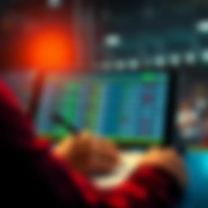 A person looking at sports betting odds on a device with notes and a pen beside them