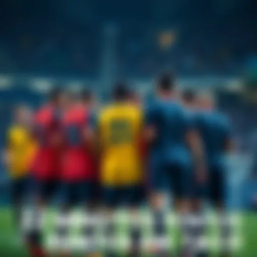 A sports team huddled together looking concerned during a game without scoring any points for 22 minutes