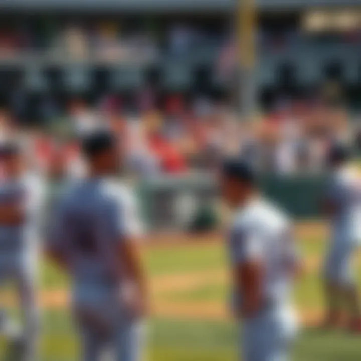 A group of baseball players in uniforms training on the field during Spring Training, with fans watching in the background.