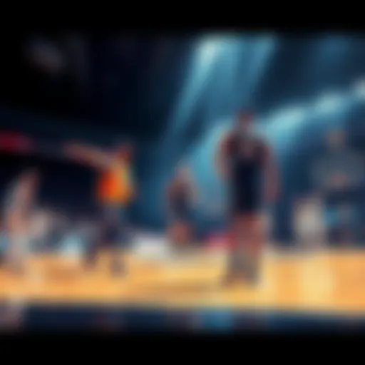 Baseball players practicing during spring training alongside basketball players warming up for an NBA game