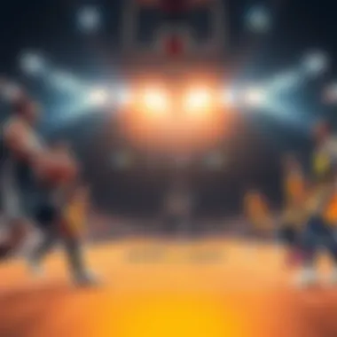 Basketball players from the Spurs and Lakers on the court during a game, showcasing team rivalry