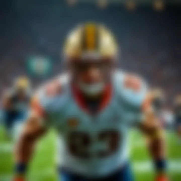 Football player St. Brown on the field during a game, showcasing intense focus and determination