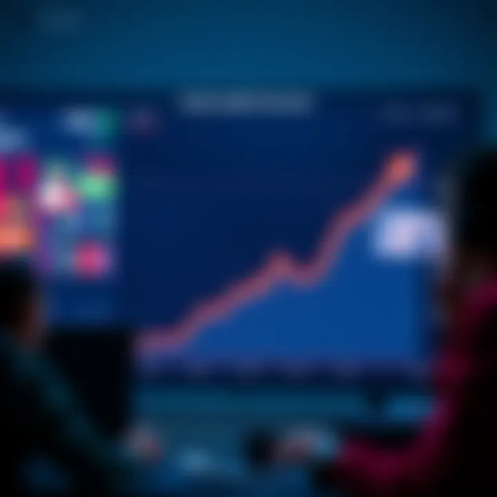 Stake Market Decline A graph showing a decline in the online betting market with downward arrows and worried investors looking at their screens.