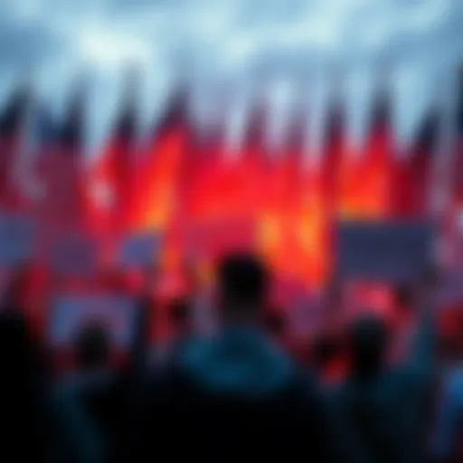 A group of people expressing frustration about Memorial Day celebrations, holding signs that show their dissatisfaction with StakeUS, set against a backdrop of American flags.