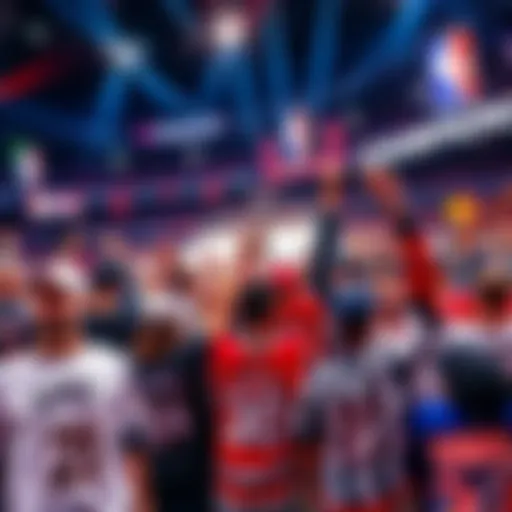Excited fans gather to celebrate the start of the Stanley Cup and NBA Championship seasons, showcasing team banners and wearing jerseys.