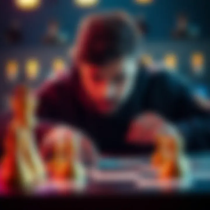 A player making an unexpected move on a game board, showing focused concentration and strategy