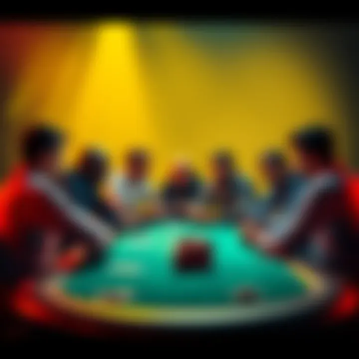 A group of players discussing strategies at a poker table, focused on handling a nit player.