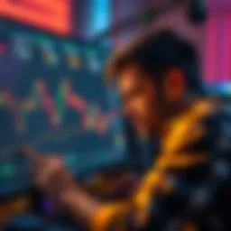 A stressed individual looking at cryptocurrency market charts on a computer screen, showing signs of anxiety about unexpected crashes.