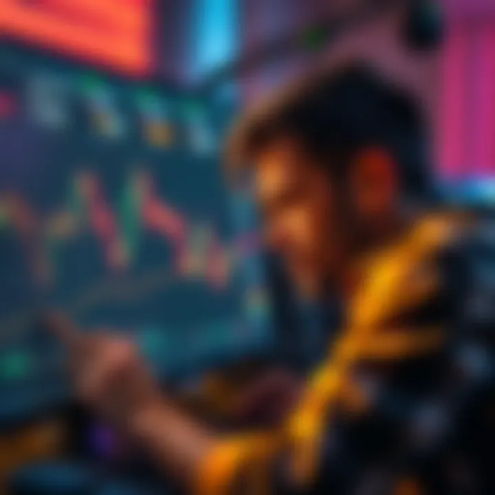 A stressed individual looking at cryptocurrency market charts on a computer screen, showing signs of anxiety about unexpected crashes.