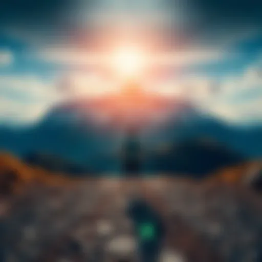 Struggles and Triumphs A person standing at a crossroads, looking at a mountain and a valley, symbolizing challenges and opportunities.