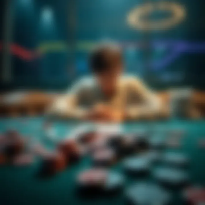 A person sitting at a table, looking dejected and lost, surrounded by playing cards and empty casino chips, symbolizing a battle with gambling addiction.