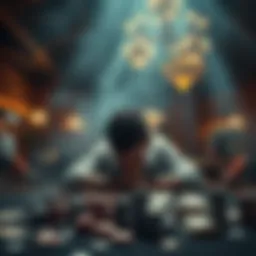 A person sitting alone at a table looking stressed, surrounded by gambling chips and bills, reflecting on their financial struggles due to betting addiction.