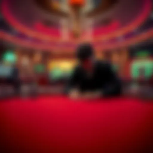 A person sitting alone at a casino table looking distressed and empty-handed after losing money.
