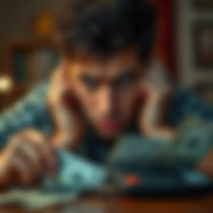 A person looks frustrated while reviewing their finances, surrounded by bills and a calculator, symbolizing the challenge of increasing their bankroll.