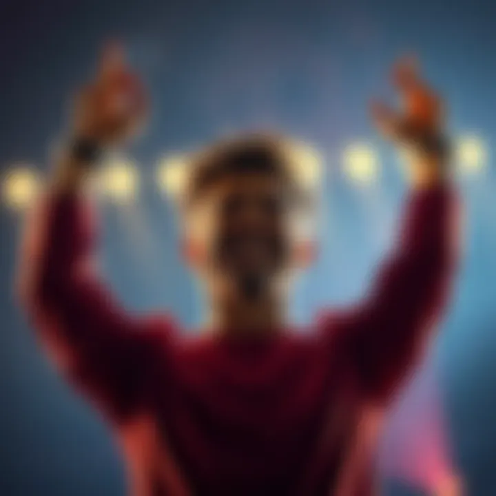 A person smiling with arms raised in joy, symbolizing achievement and positivity.