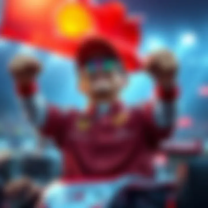 A person celebrating a successful Formula 1 parlay bet, with a racing flag in the background.
