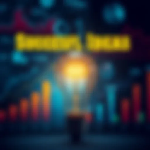 A light bulb symbolizes bright ideas and innovation, surrounded by growth charts and graphs, representing success factors in the market.