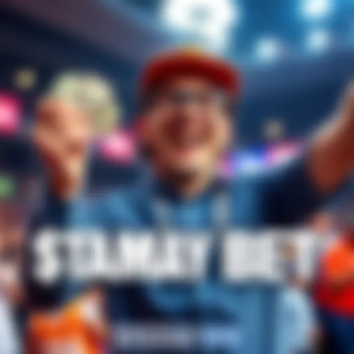 A happy bettor celebrating a $1550 parlay win with cash in hand and a big smile.