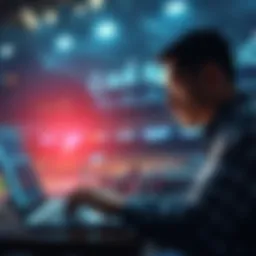 A person analyzing sports statistics and betting odds on a laptop, focused on making informed betting choices for long-term profits.