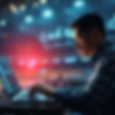 A person analyzing sports statistics and betting odds on a laptop, focused on making informed betting choices for long-term profits.