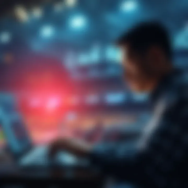 A person analyzing sports statistics and betting odds on a laptop, focused on making informed betting choices for long-term profits.