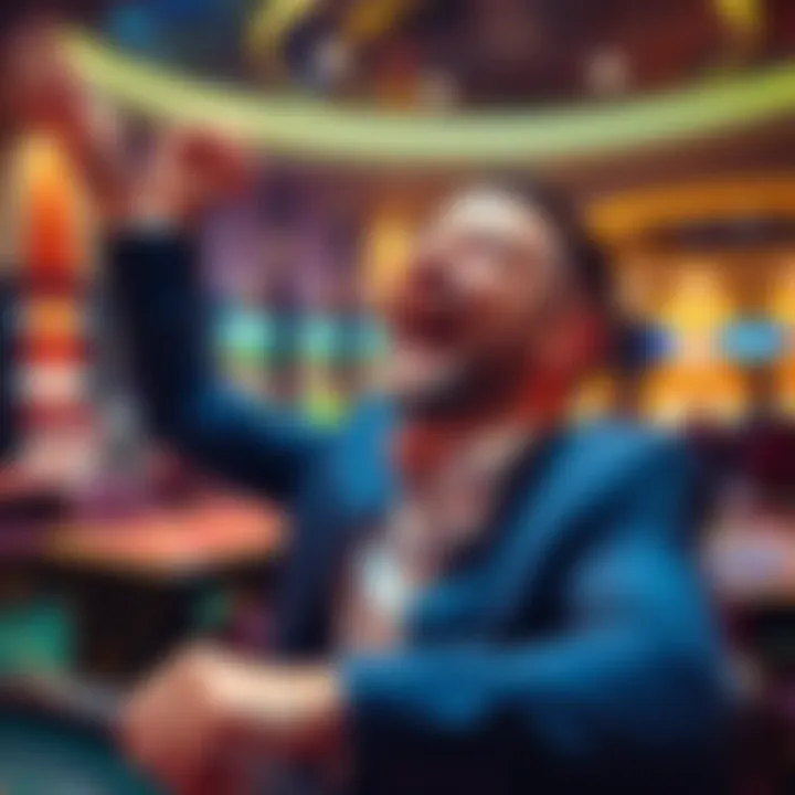 Successful Betting Experience A player celebrating after winning a bet, with a casino setting in the background, showing excitement and joy