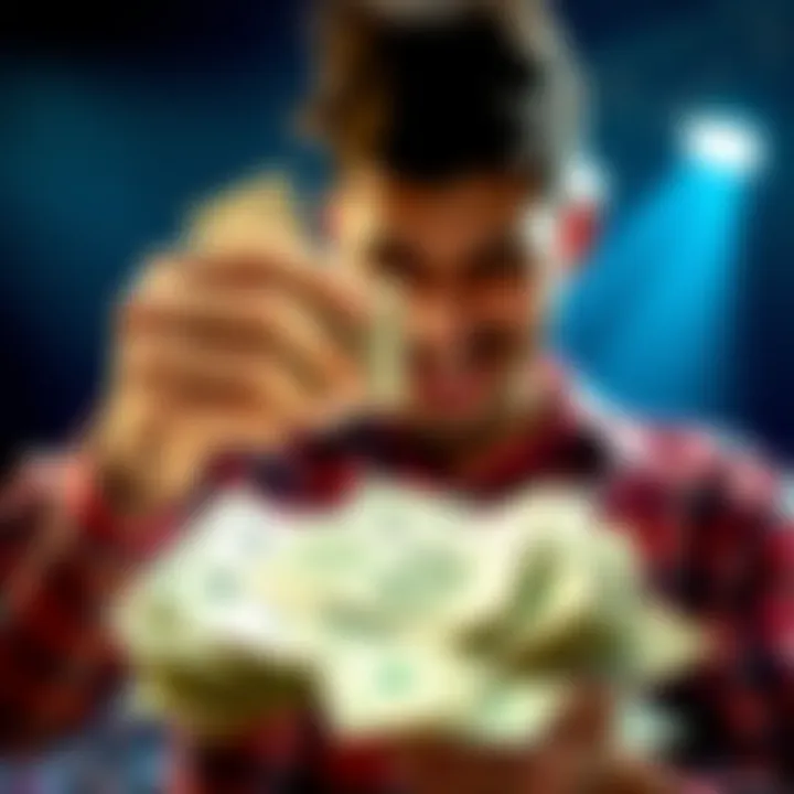 A person counting cash after successful betting, showing profits and excitement.
