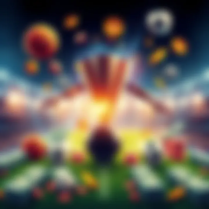 Illustration showing successful betting strategies with symbols of basketball, football, and money