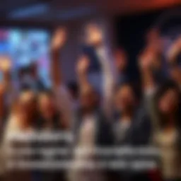 A group of excited people celebrating their financial gains from investments ranging from $20 to over $6,000, with smiles and hands raised in victory.