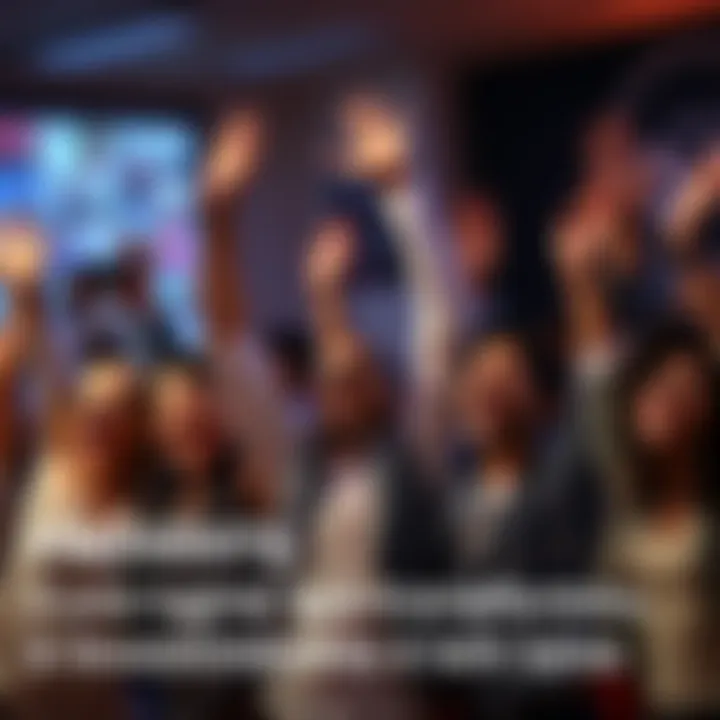 A group of excited people celebrating their financial gains from investments ranging from $20 to over $6,000, with smiles and hands raised in victory.