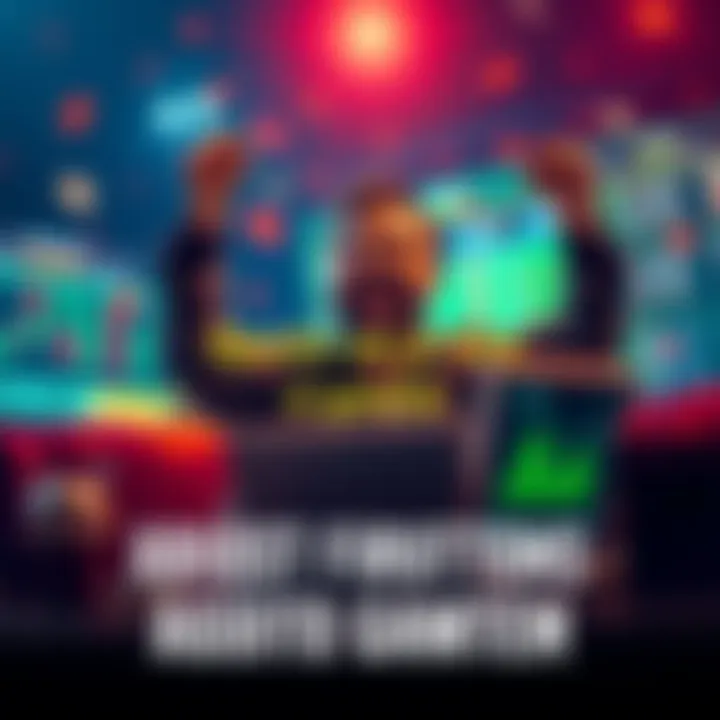 A happy person celebrating their winning bets on a laptop, surrounded by sports betting graphics and excitement.