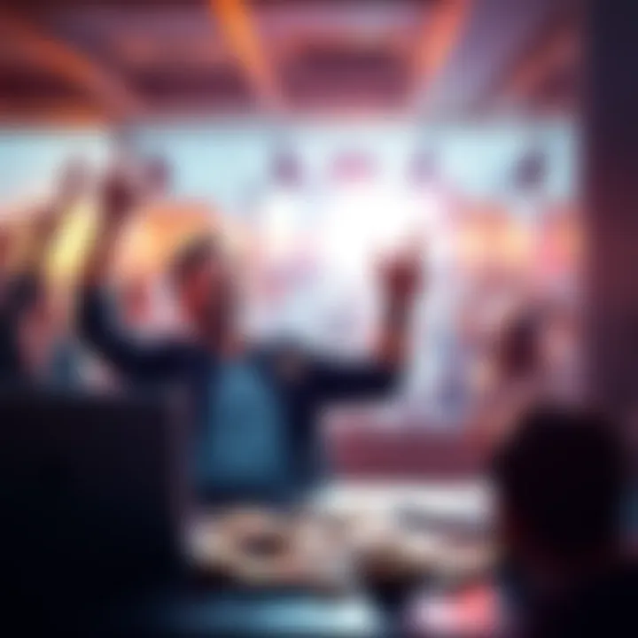 A person celebrating after winning a 10-play bet on Fanduel in a lively setting with a laptop and cash around