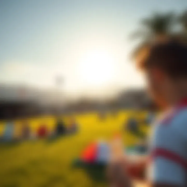 A vibrant scene of people enjoying various activities outdoors on a sunny Sunday, including picnicking and playing sports.