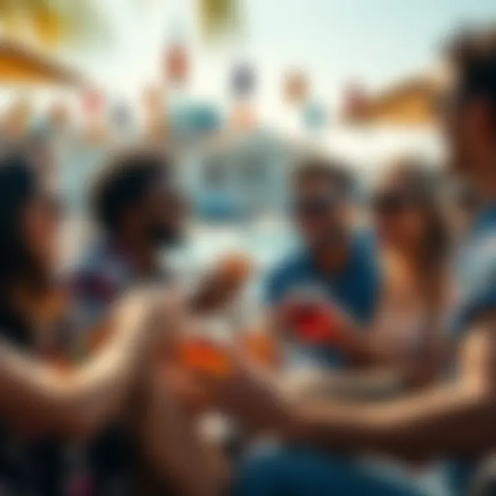 A group of friends having a great time outdoors on a sunny Sunday, sharing drinks and laughter.