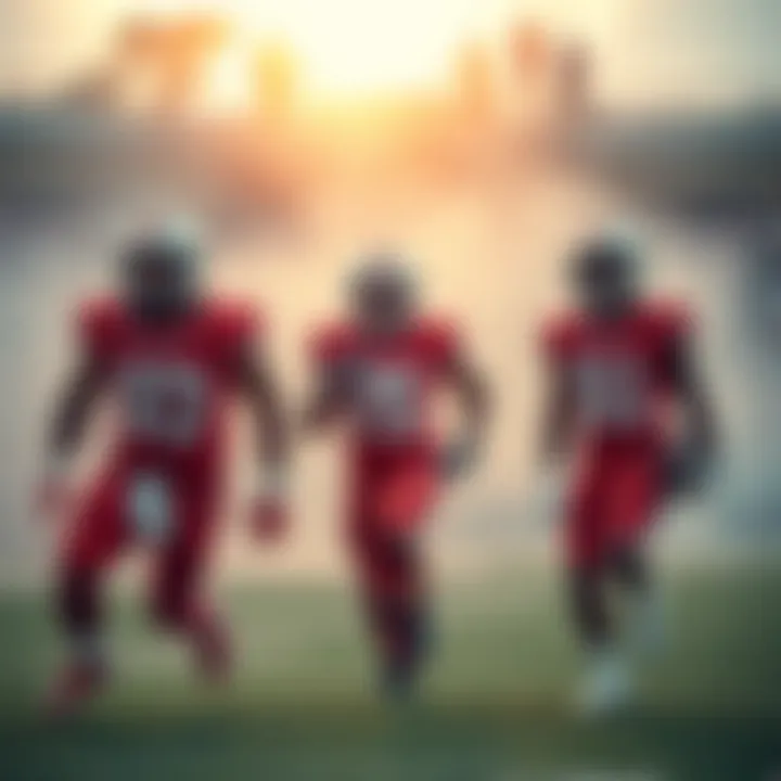 Jahmyr Gibbs, De'Von Achane, and Jalen Hurts on the field, showcasing their skills and preparing for touchdowns