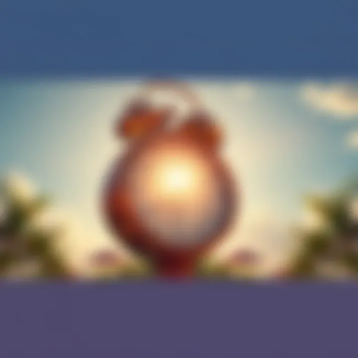 A sunny scene featuring a broken clock showing a specific time, symbolizing optimism and recognizing positive moments.