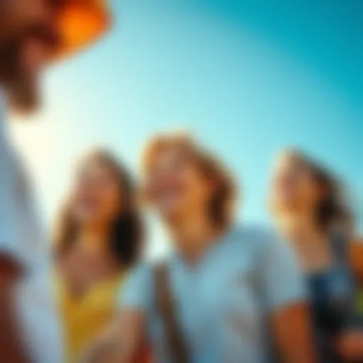 Group of happy people enjoying a sunny day outdoors, expressing gratitude and laughter