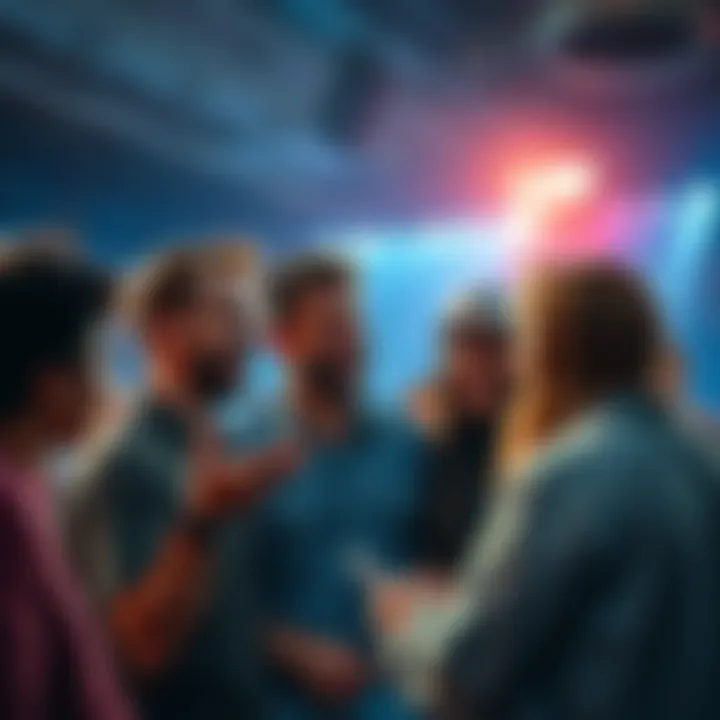 A group of people discussing their Super Bowl bets, showing excitement and sharing reasons for their choices.