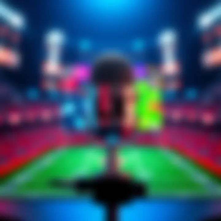 A microphone with football graphics in the background for the Super Bowl LX Podcast