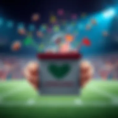 A person holding a donation box with football-themed decorations, showing excitement and hope for the upcoming Super Bowl.