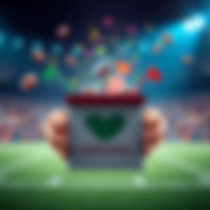 A person holding a donation box with football-themed decorations, showing excitement and hope for the upcoming Super Bowl.