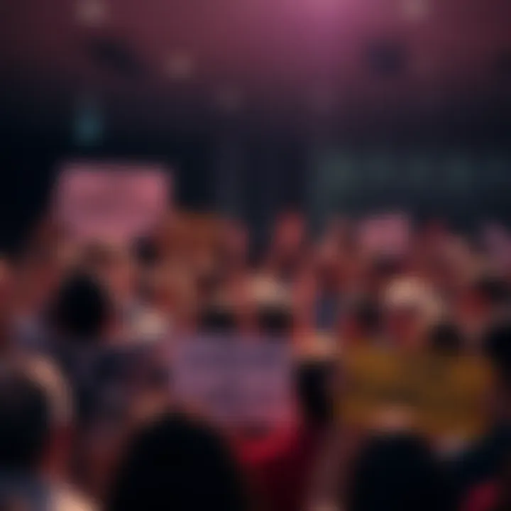 A group of people gathered together, holding signs and cheering to show support for Charles during a weekend event.