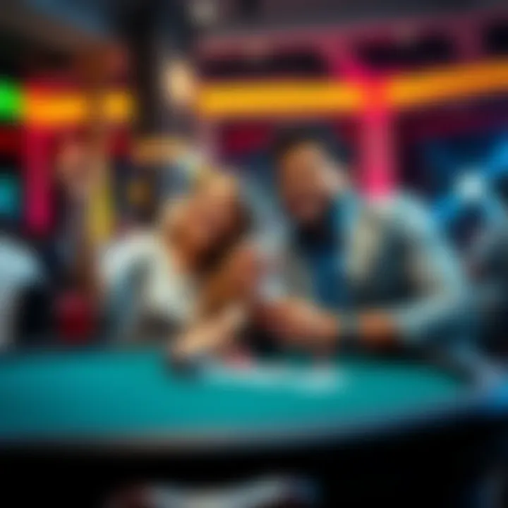 Supportive partners of poker players A couple celebrating a poker victory together, showing support and joy, while sitting at a poker table with cards and chips around them.