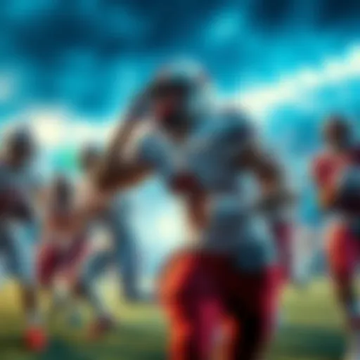 Group of college football players in action, showcasing their skills on the field as they aim for the Heisman Trophy.