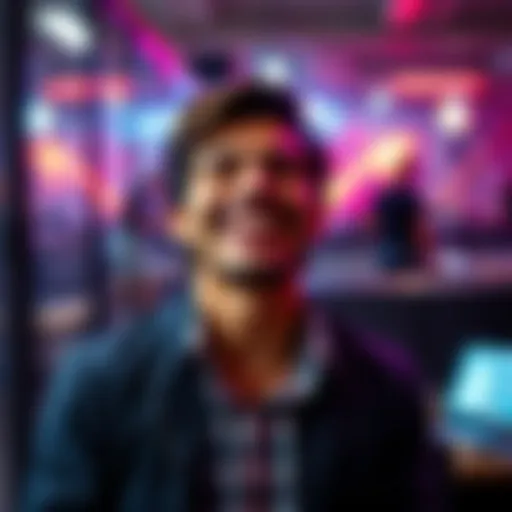 A person smiles joyfully after receiving an unexpected reward at their workplace