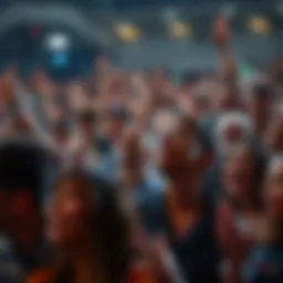 A diverse group of people reacting with shock and excitement at a revelation during a public event.