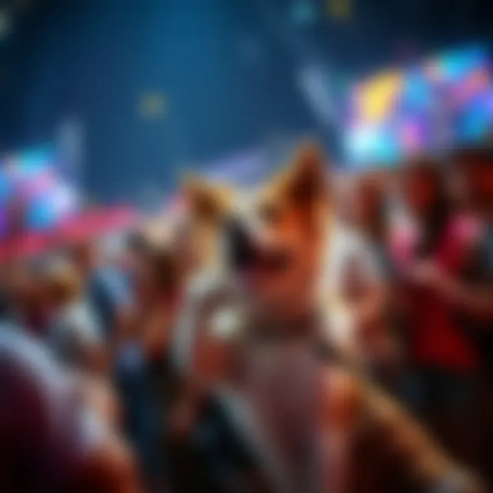 A crowd of people looking amazed as dogs perform at an exciting event